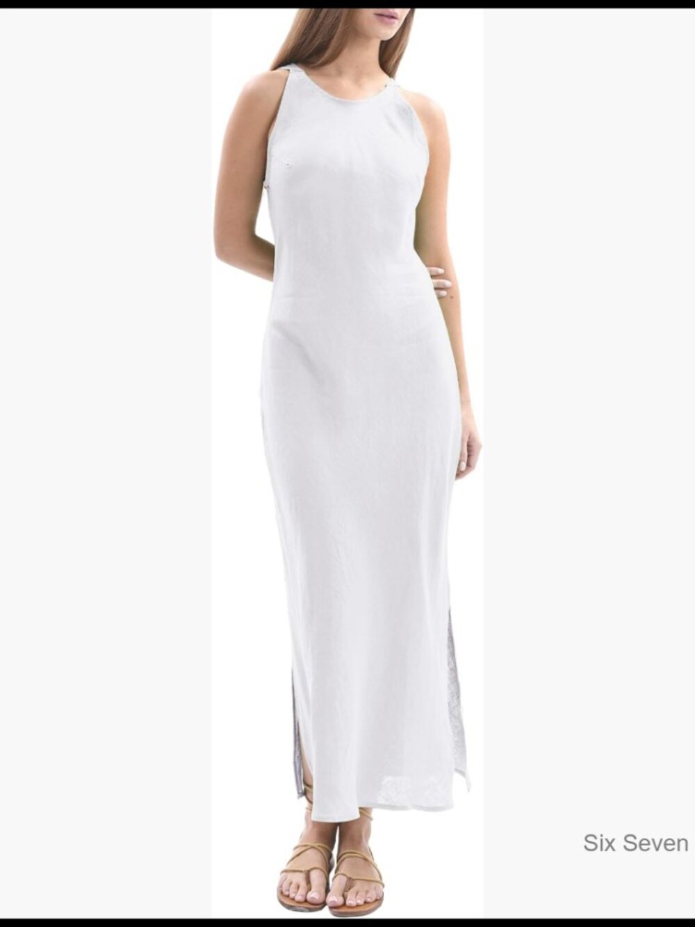 100% Linen Sleeveless Maxi Dress Bodycon Casual Summer